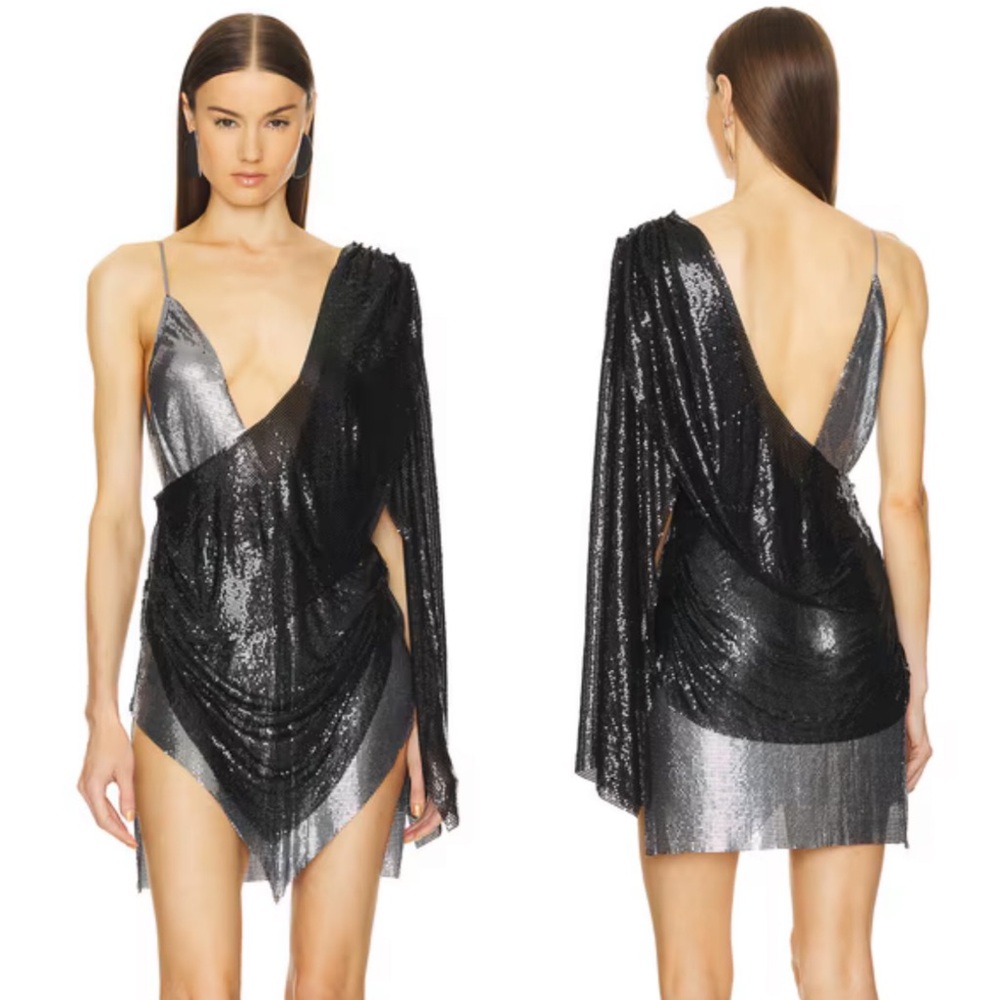 NEW NWT Michael Costello X REVOLVE Evangeline Mini Dress In Black & Pewter
